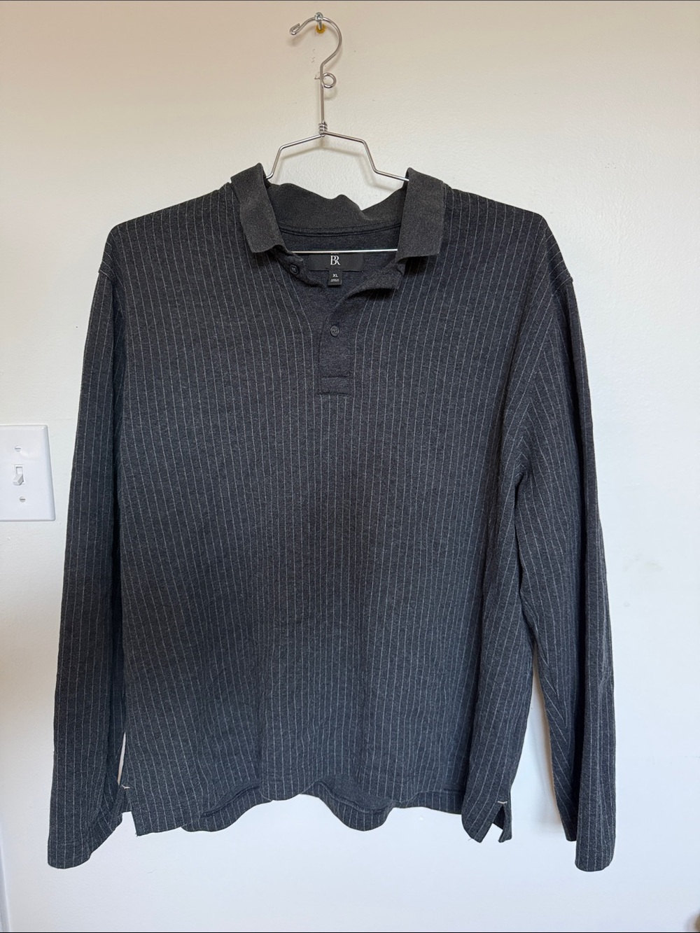 Banana Republic Charcoal Pinstripe Long-Sleeve Polo